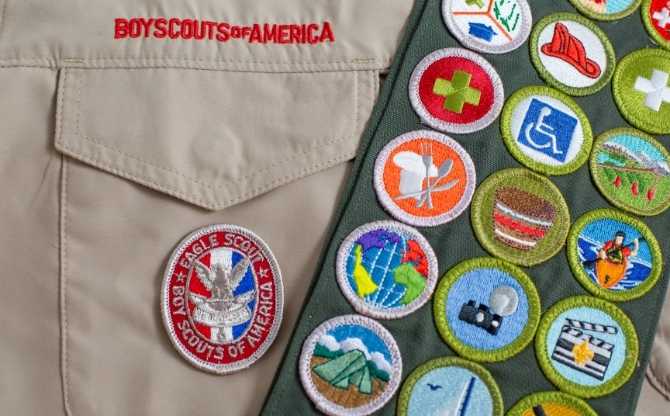boy scouts uniform with badges